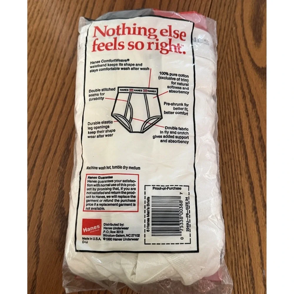 Vintage Hanes Men's Briefs White Size 34 6 pack Underwear Cotton 1990 NOS Sealed
